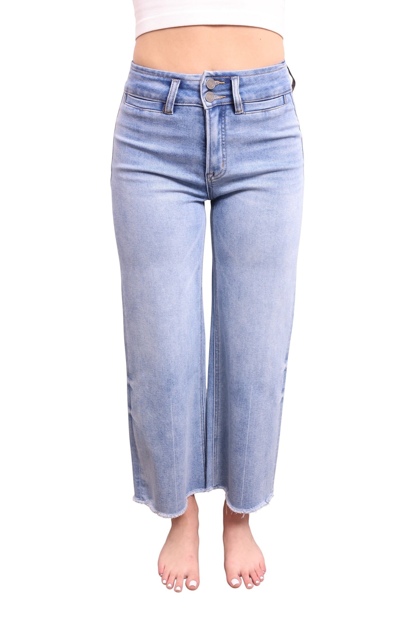 The Annie High-Rise Tummy Control Cropped Raw Hem Wide Leg Jeans