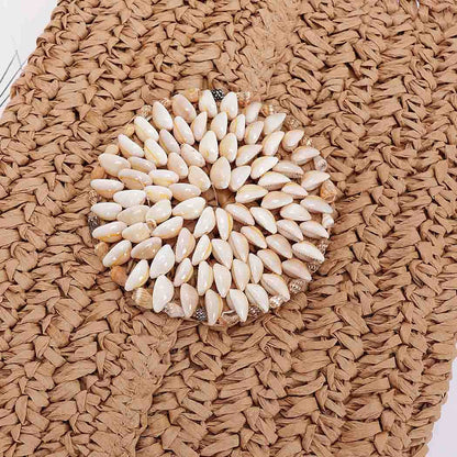 Faux Straw Multi Shell Front Flap Clutch