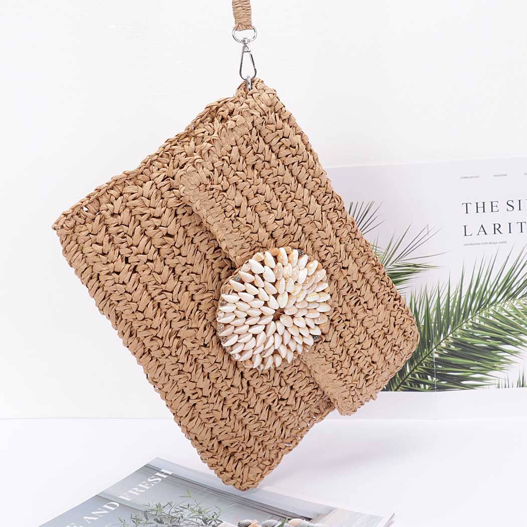 Faux Straw Multi Shell Front Flap Clutch