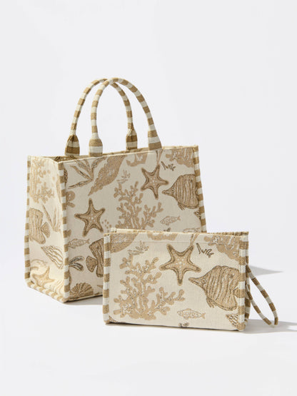 COASTAL JACQUARD TOTE,BEIGE