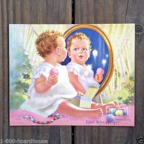 BABY IN MIRROR Art Lithograph Print 1930s