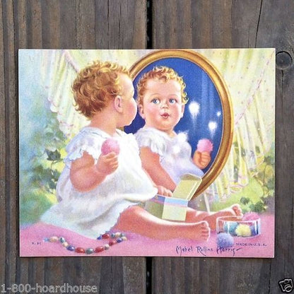 BABY IN MIRROR Art Lithograph Print 1930s