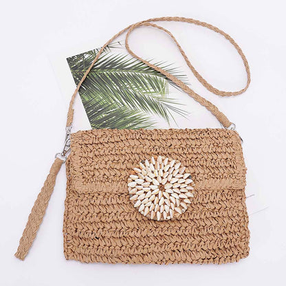 Faux Straw Multi Shell Front Flap Clutch