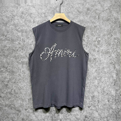 Amiri tank top silver ring snake letterprinting