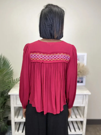 Beautiful And Free Women's Embroidered Long Sleeve Top