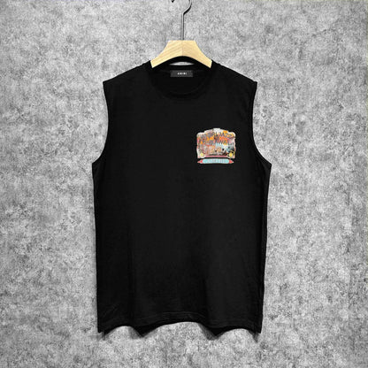 Amiri tank top lake view oil painting printing