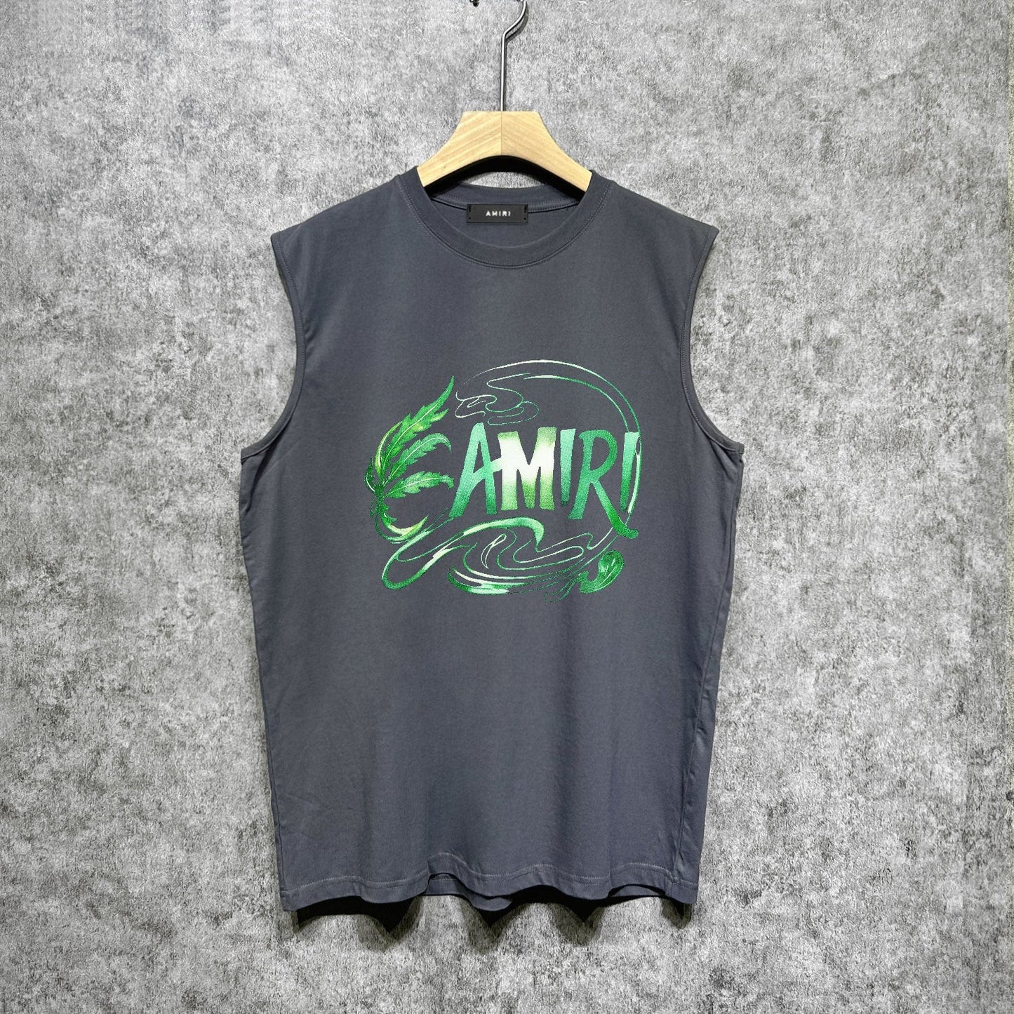Amiri tank top green leaf letterprinting