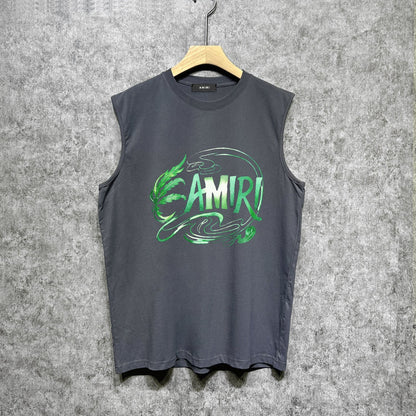 Amiri tank top green leaf letterprinting