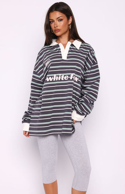 Gentle Affection Long Sleeve Rugby Shirt Grey/Mint Stripe