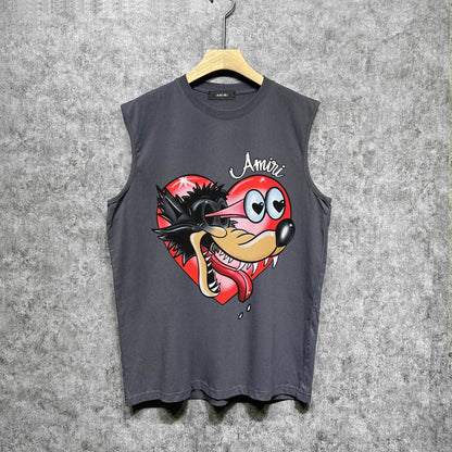 Amiri tank top heart wolf head printing