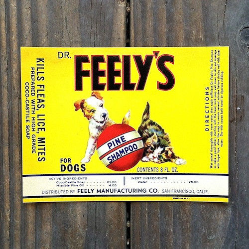 DR. FEELY'S Dog Shampoo Label 1940s