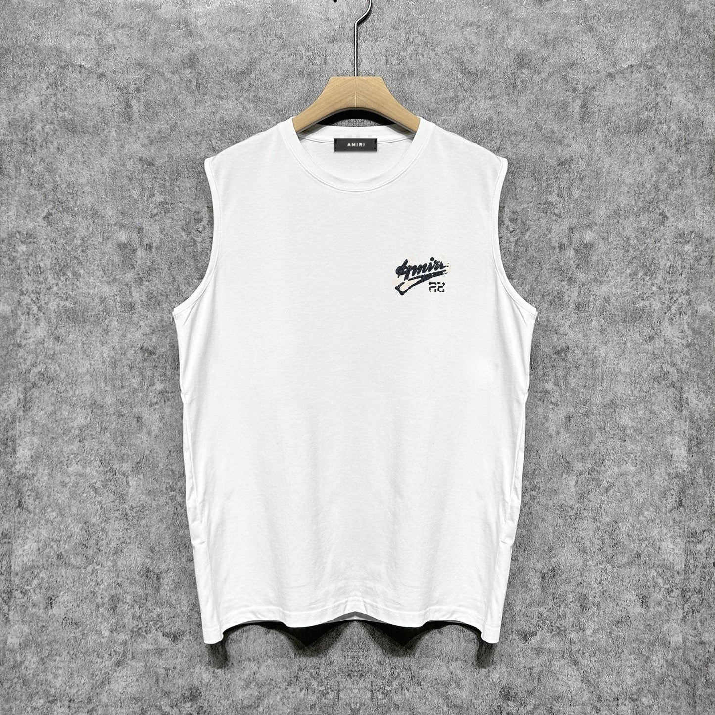 Amiri tank top with cracked letter and number print