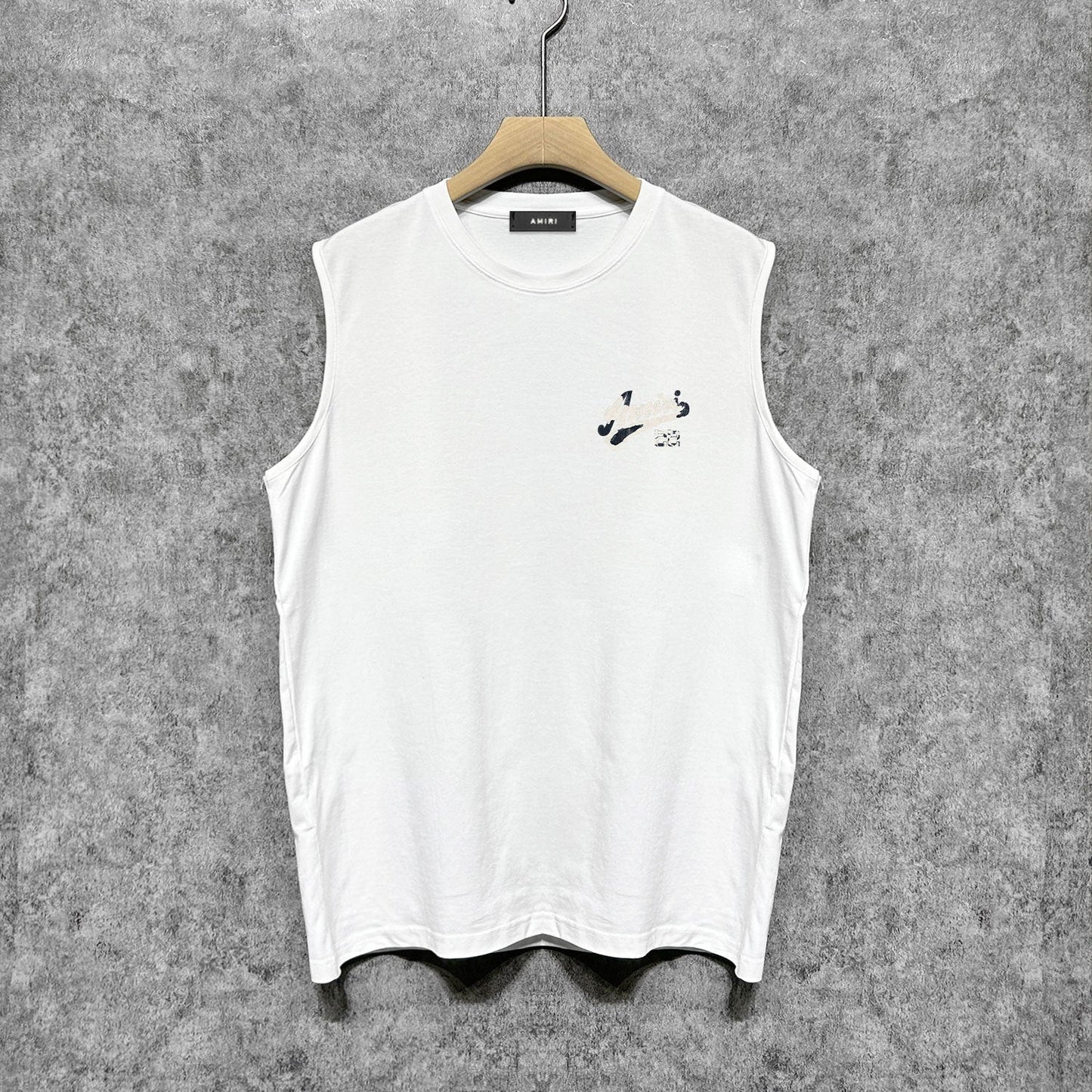 Amiri tank top with cracked letter and number print