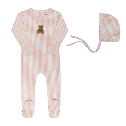 Ely's & Co Gingham Teddy Collection Footie + Bonnet