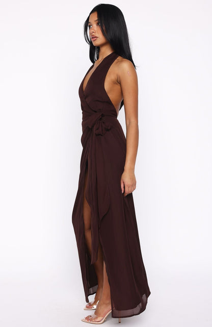 How I Feel Halter Maxi Dress Chocolate