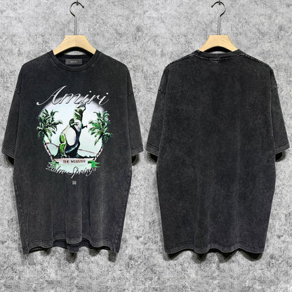 Amiri Washed Distressed T Shirt Printed Trendy Pure Cotton