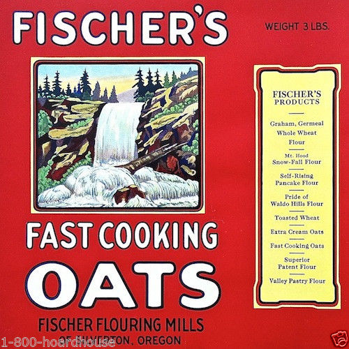 FISCHER'S FAST COOKING OATS Breakfast Cereal Box Label 1920s