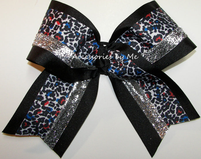 Leopard Multi Black Silver Big Cheer Bow