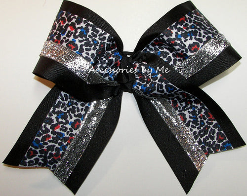 Leopard Multi Black Silver Big Cheer Bow