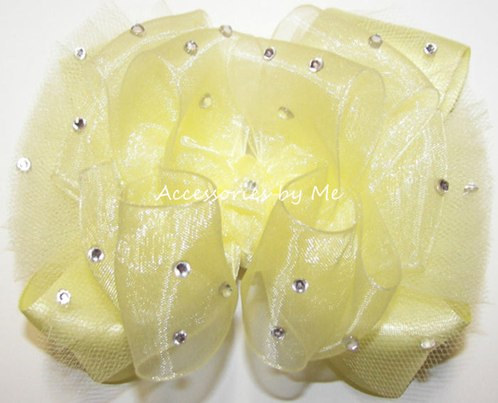 Glitzy Yellow Organza Tutu Hair Bow - Accessories by Me