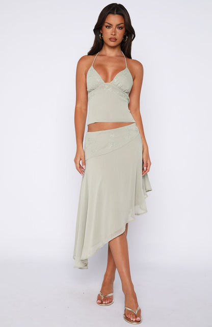 Hidden Grace Midi Skirt Sage