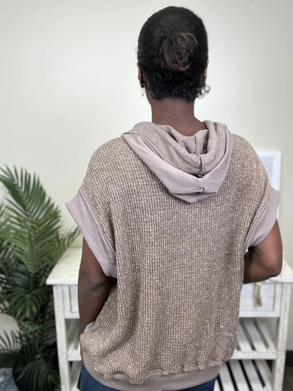 One Way Ticket Women's Knit Hooded Short Sleeve Top