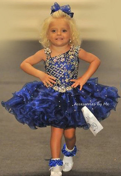 Pageant High Glitzy Royal Blue Organza Marabou Hair Bow - Accessories by Me