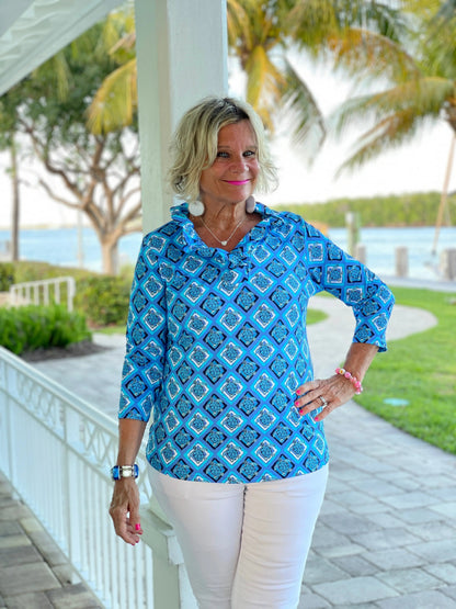 BAHAMA BLUE RUFFLE TOP