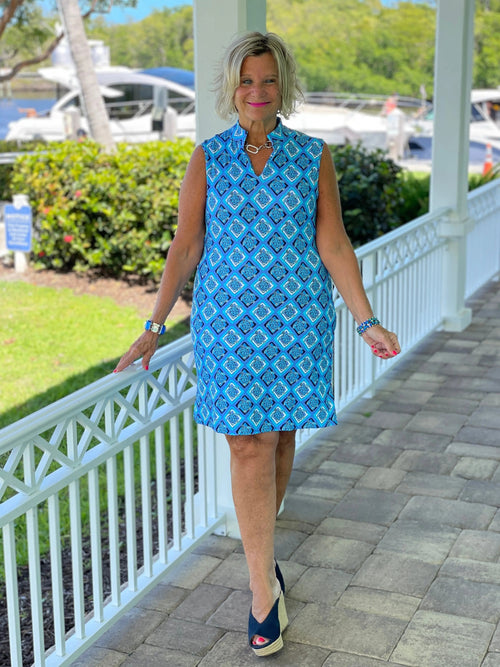 BAHAMA BLUE TURTLE COLLAR DRESS