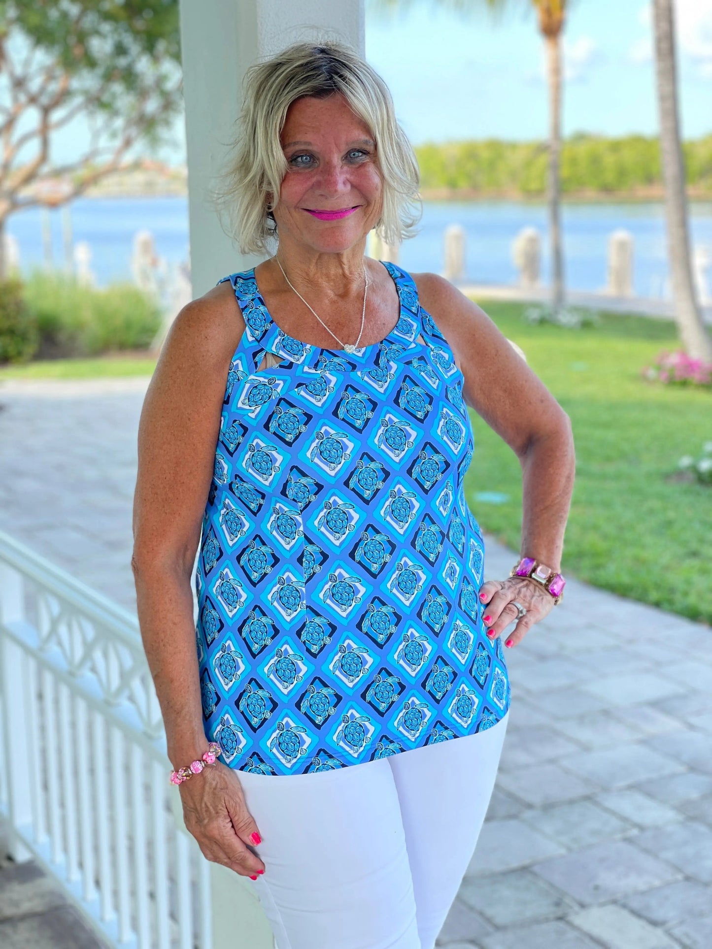 BAHAMA BLUE TURTLE HALTER TOP