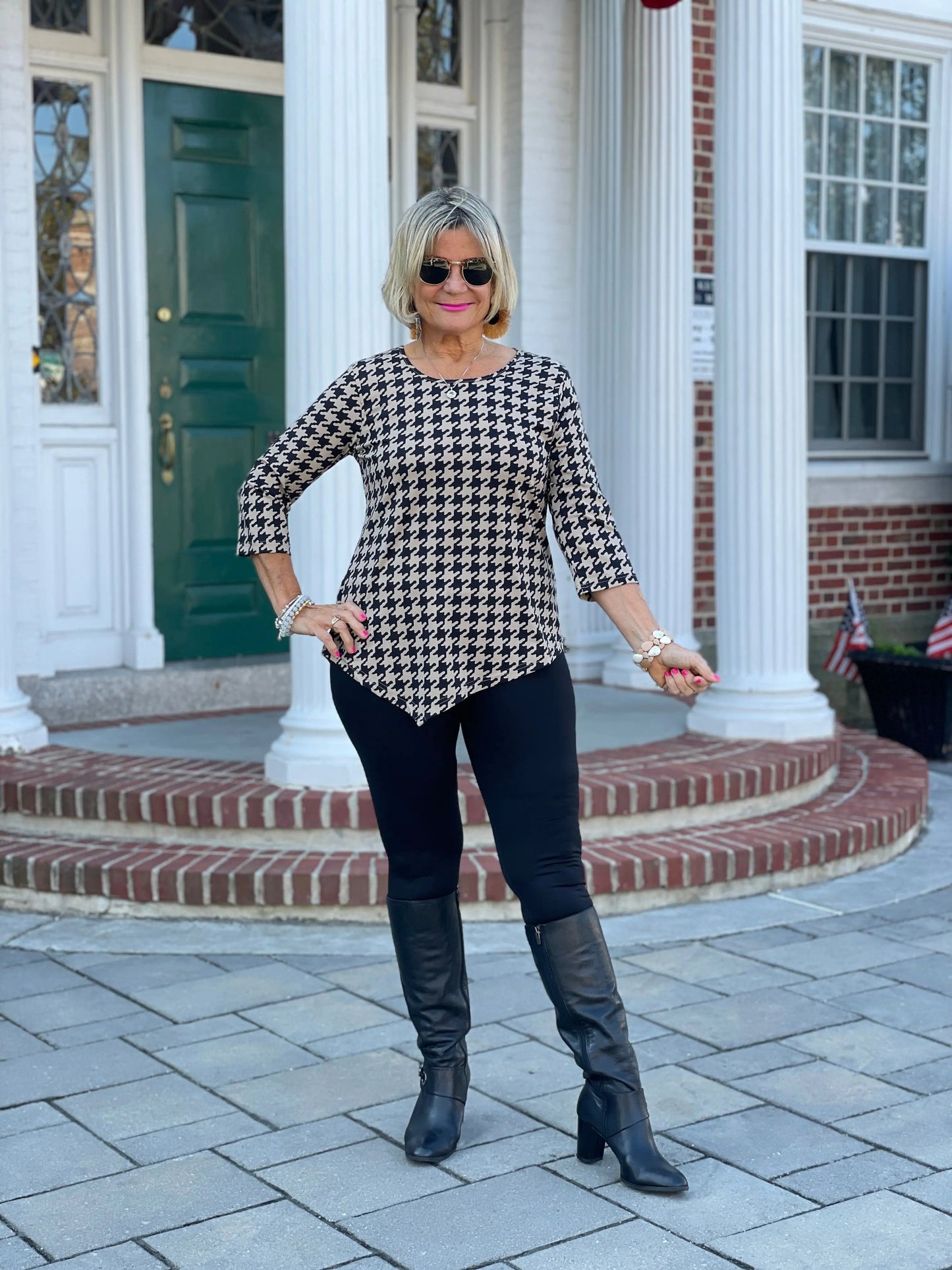 KHAKI HOUNDSTOOTH ASYMMETRIC TOP FINAL SALE