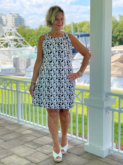 BLACK AND BEIGE HALTER DRESS