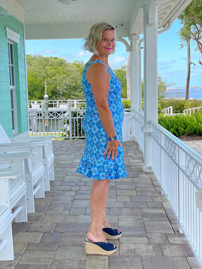 BAHAMA BLUE TURTLE HALTER  RUFFLE DRESS