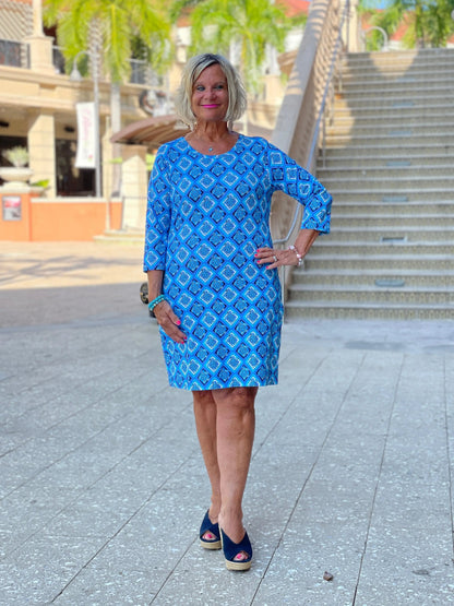 BAHAMA BLUE TURTLE SLEEVE DRESS