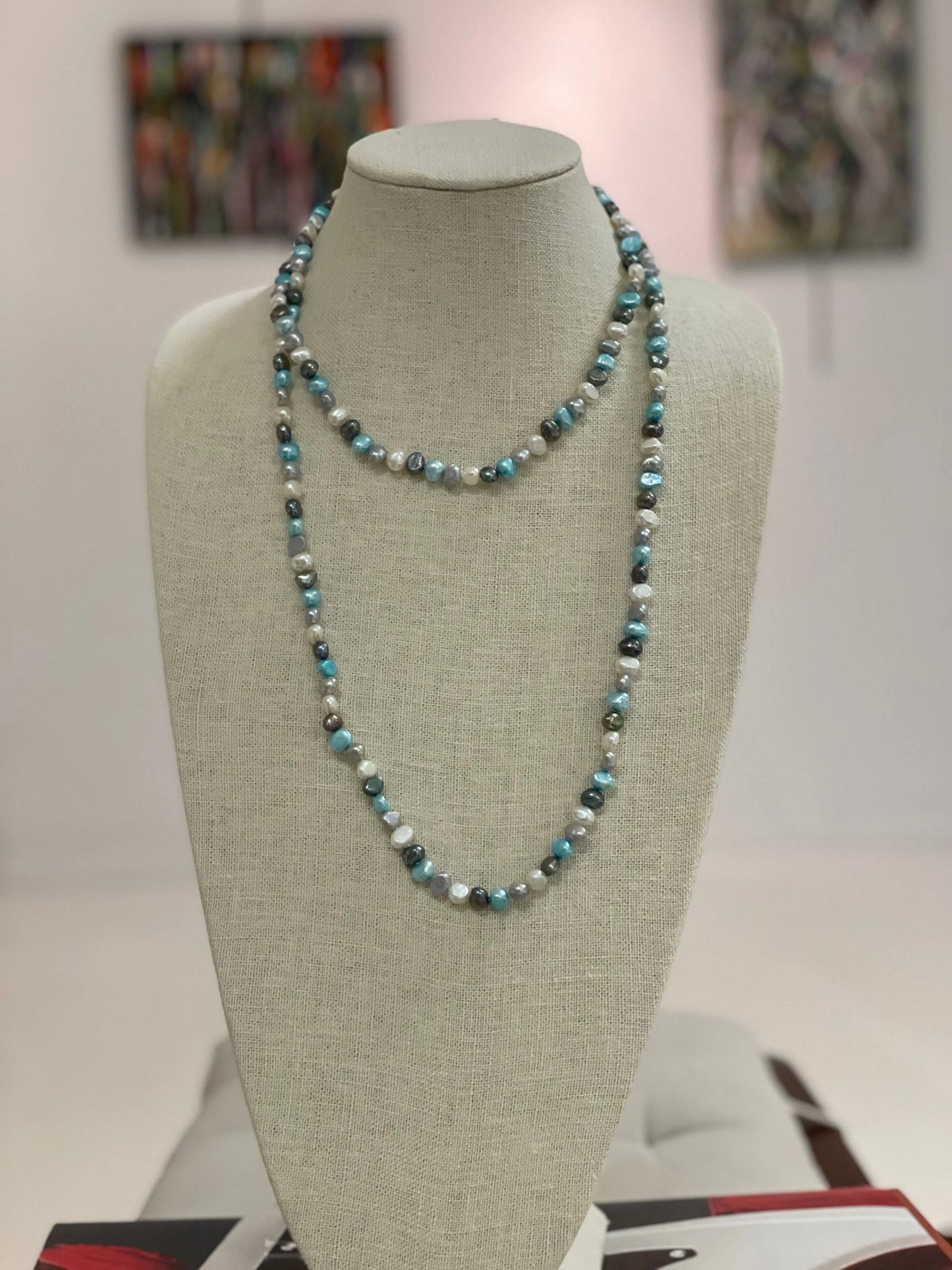 COASTAL OCEAN BLUE FRESH WATER PEARL NECKLACE