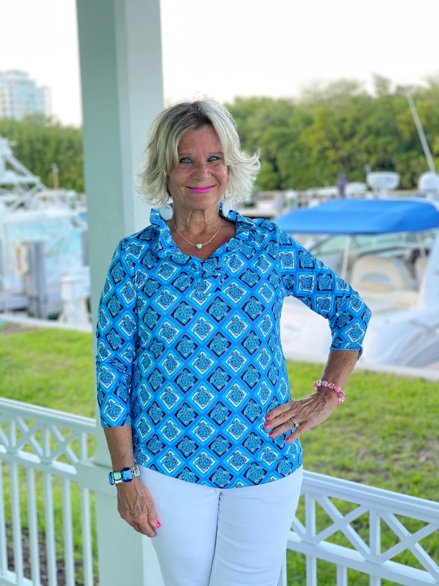 BAHAMA BLUE RUFFLE TOP