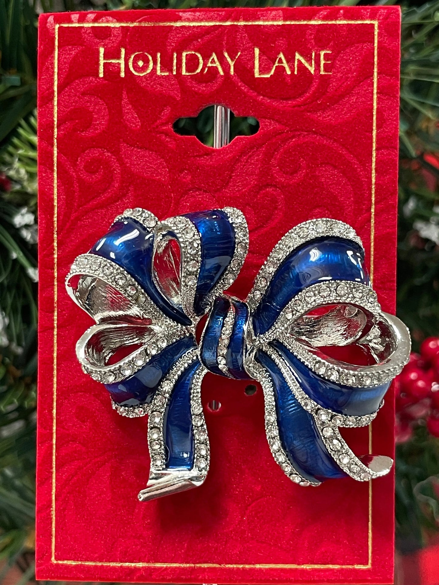 HOLIDAY BLUE RIBBON PIN