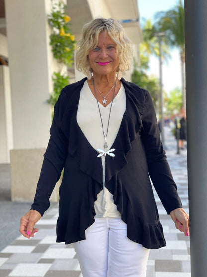 CAROLINE RUFFLE BLACK SWEATER