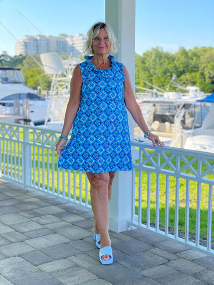 BAHAMA BLUE TURTLE RUFFLE DRESS