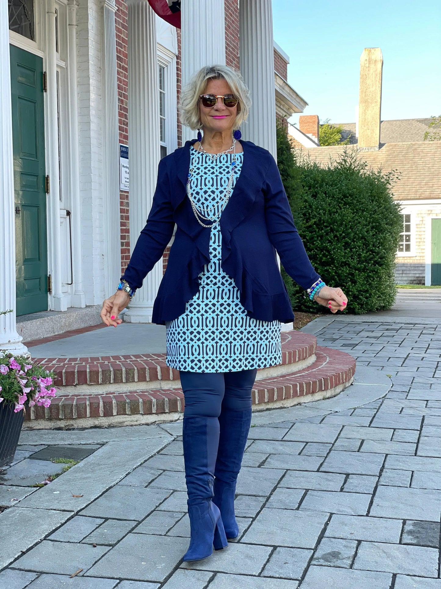 CAROLINE NAVY RUFFLE SWEATER