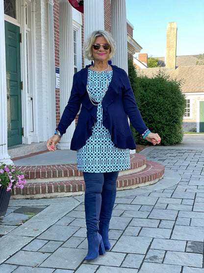CAROLINE NAVY RUFFLE SWEATER