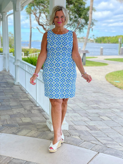 AQUA DIAMONDS SHIFT DRESS