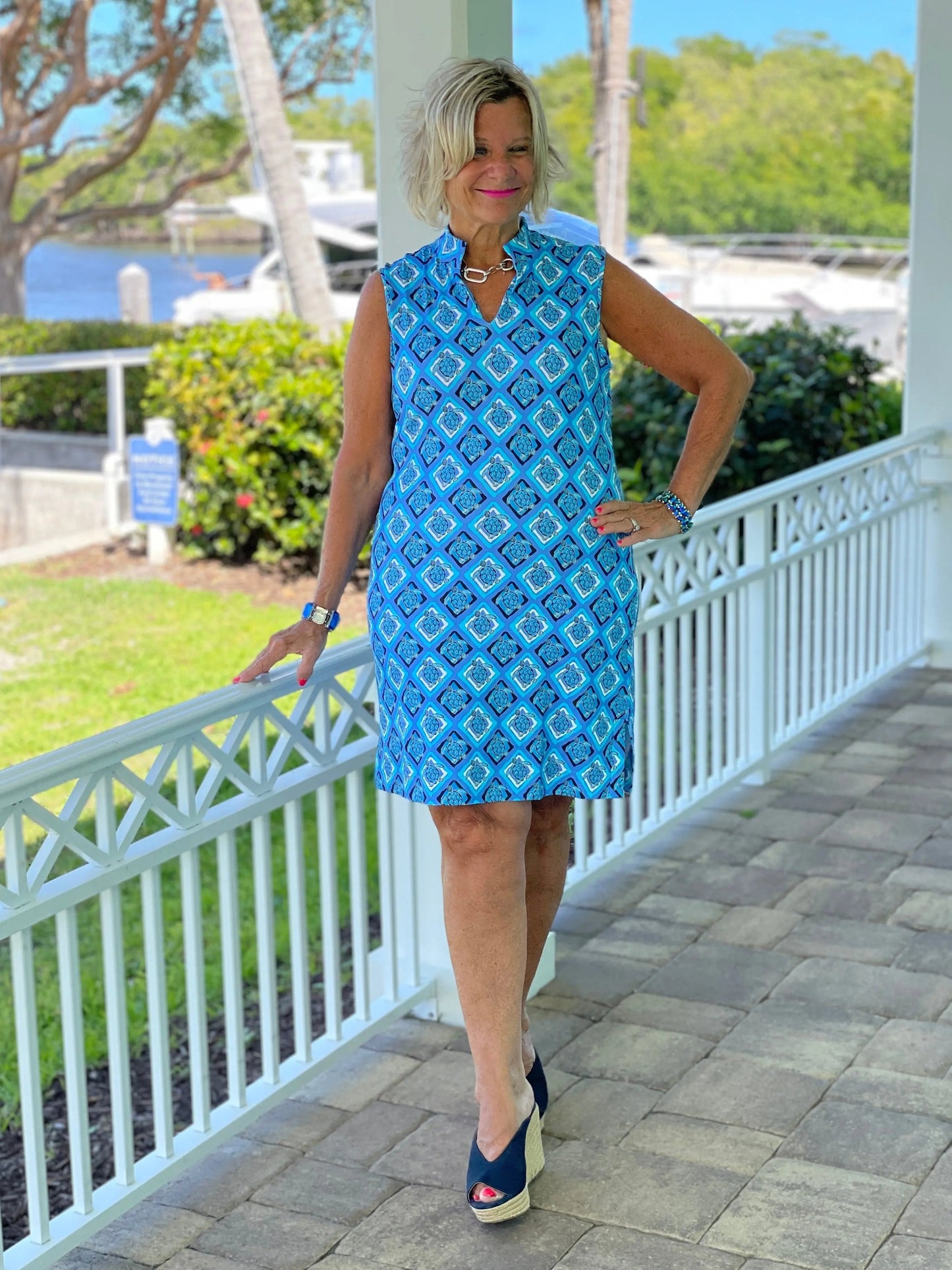 BAHAMA BLUE TURTLE COLLAR DRESS
