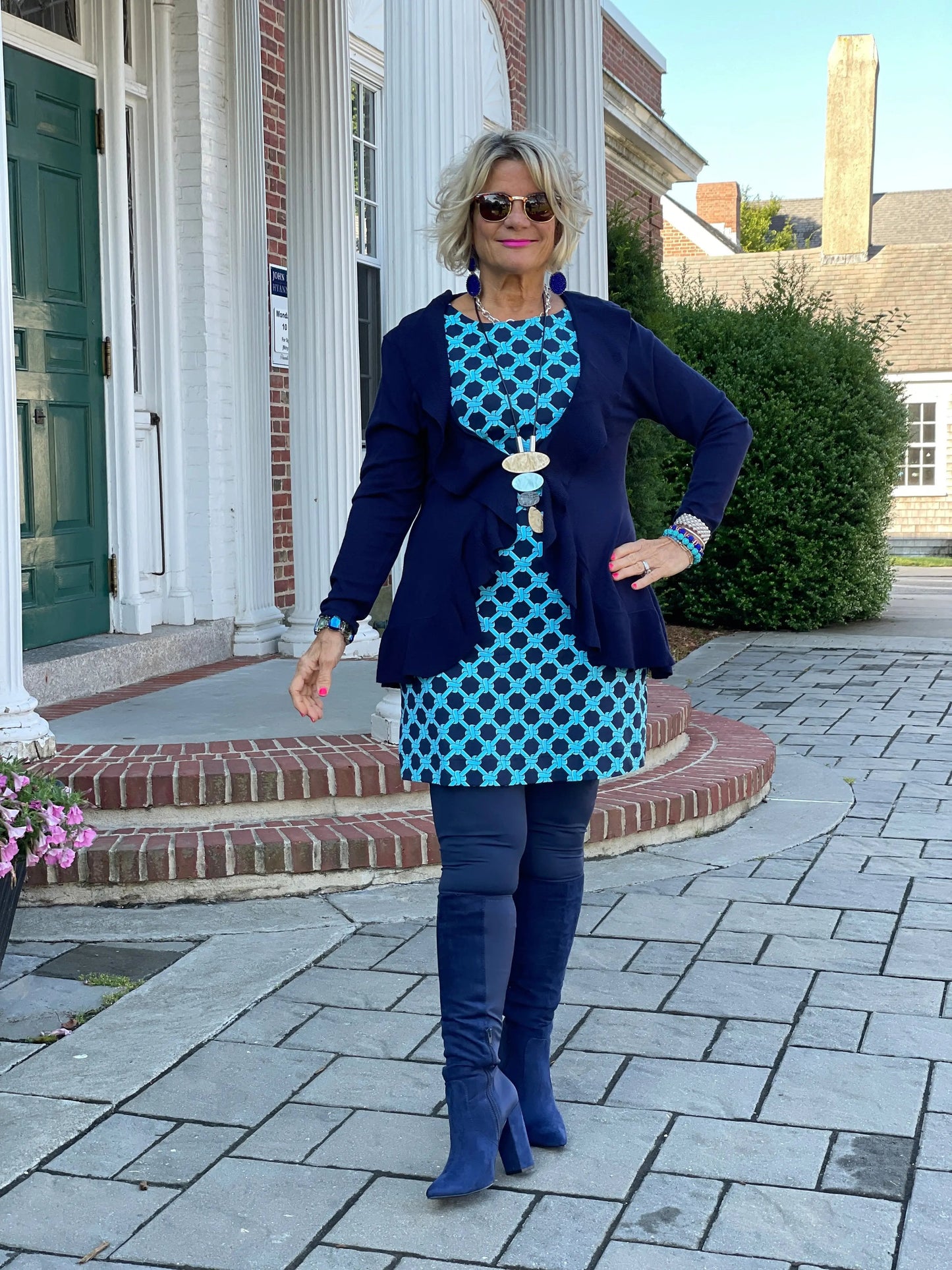 CAROLINE NAVY RUFFLE SWEATER