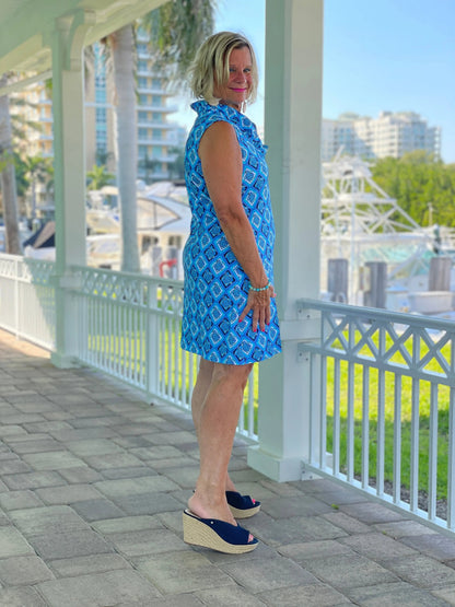 BAHAMA BLUE TURTLE RUFFLE DRESS