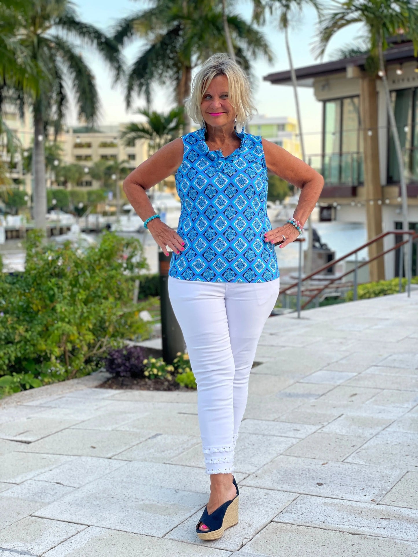 BAHAMA BLUE TURTLE SLEEVELESS RUFFLE