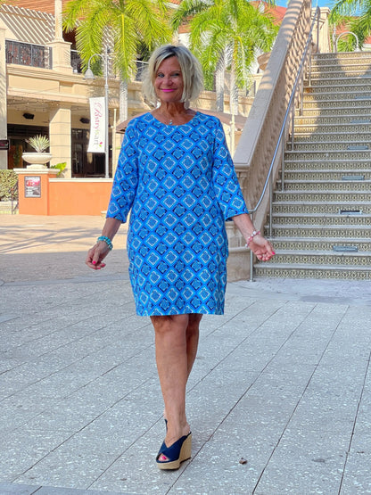 BAHAMA BLUE TURTLE SLEEVE DRESS