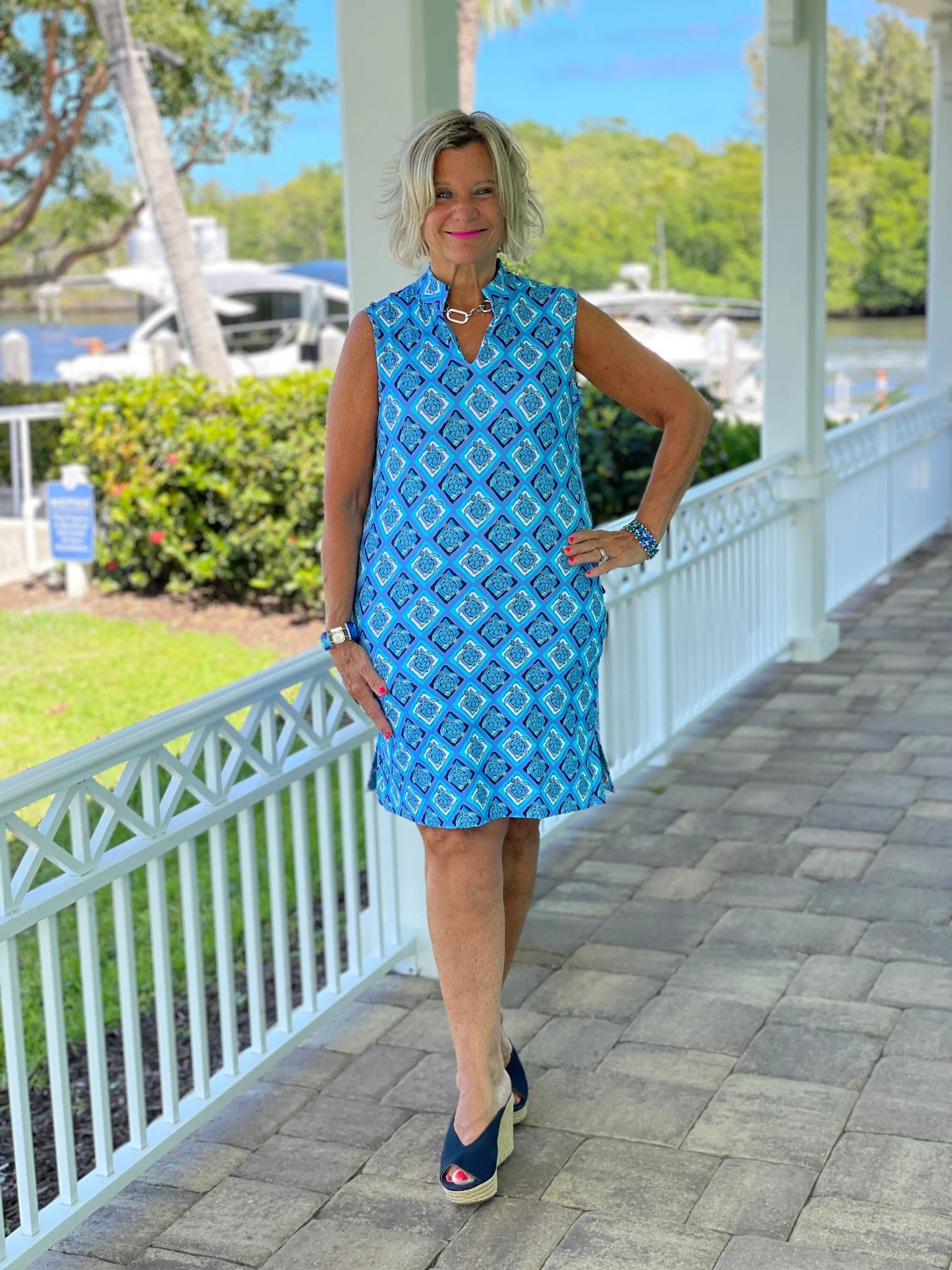 BAHAMA BLUE TURTLE COLLAR DRESS