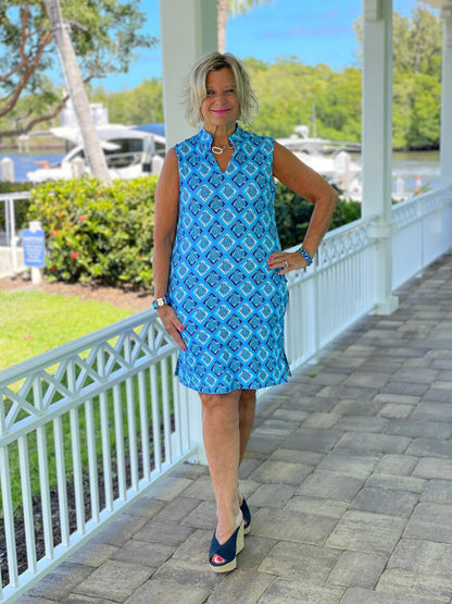 BAHAMA BLUE TURTLE COLLAR DRESS