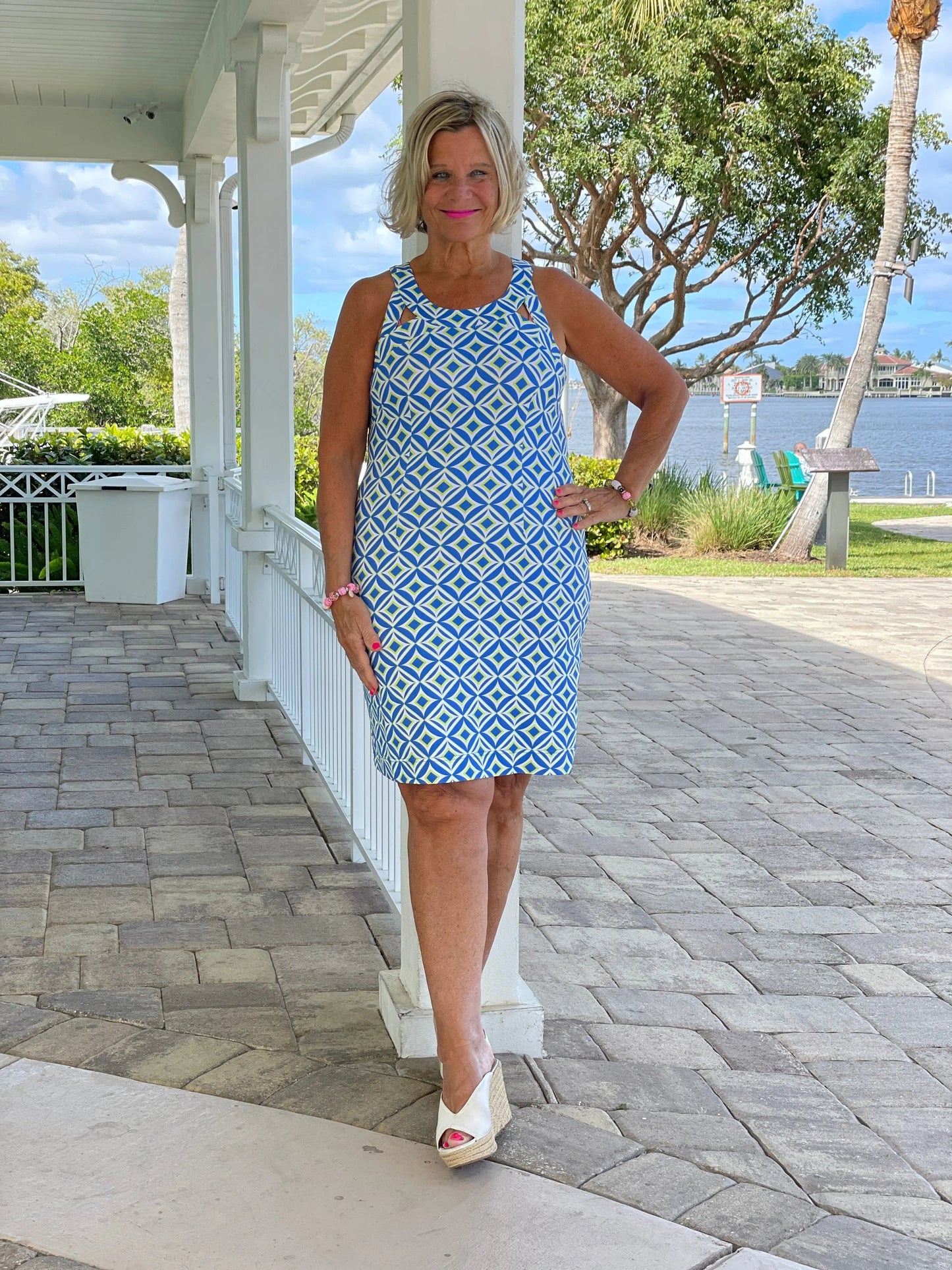 AQUA DIAMONDS SHIFT DRESS